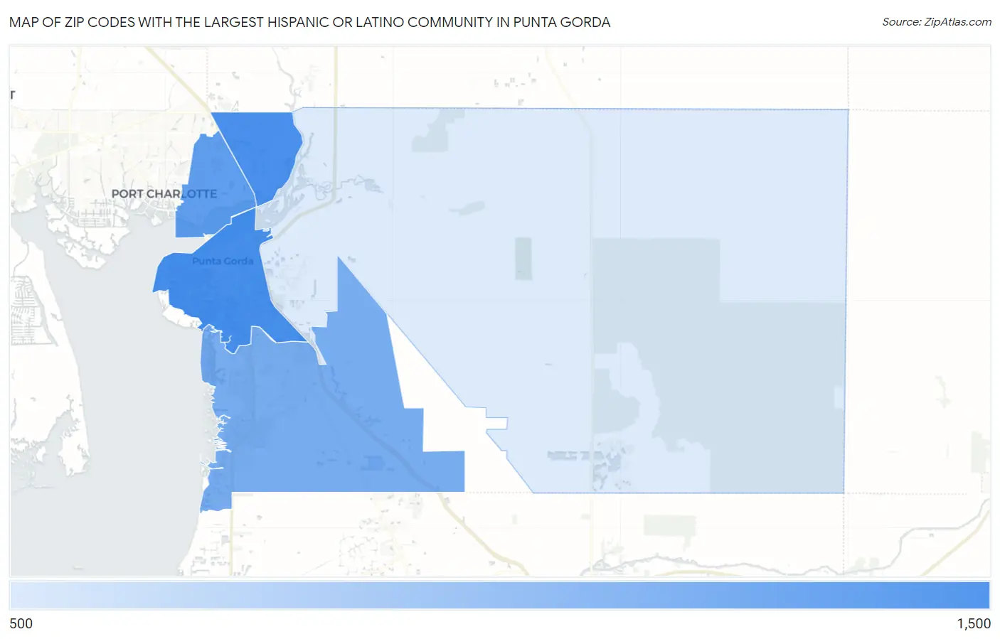 Zip Codes with the Largest Hispanic or Latino Community in Punta Gorda Map