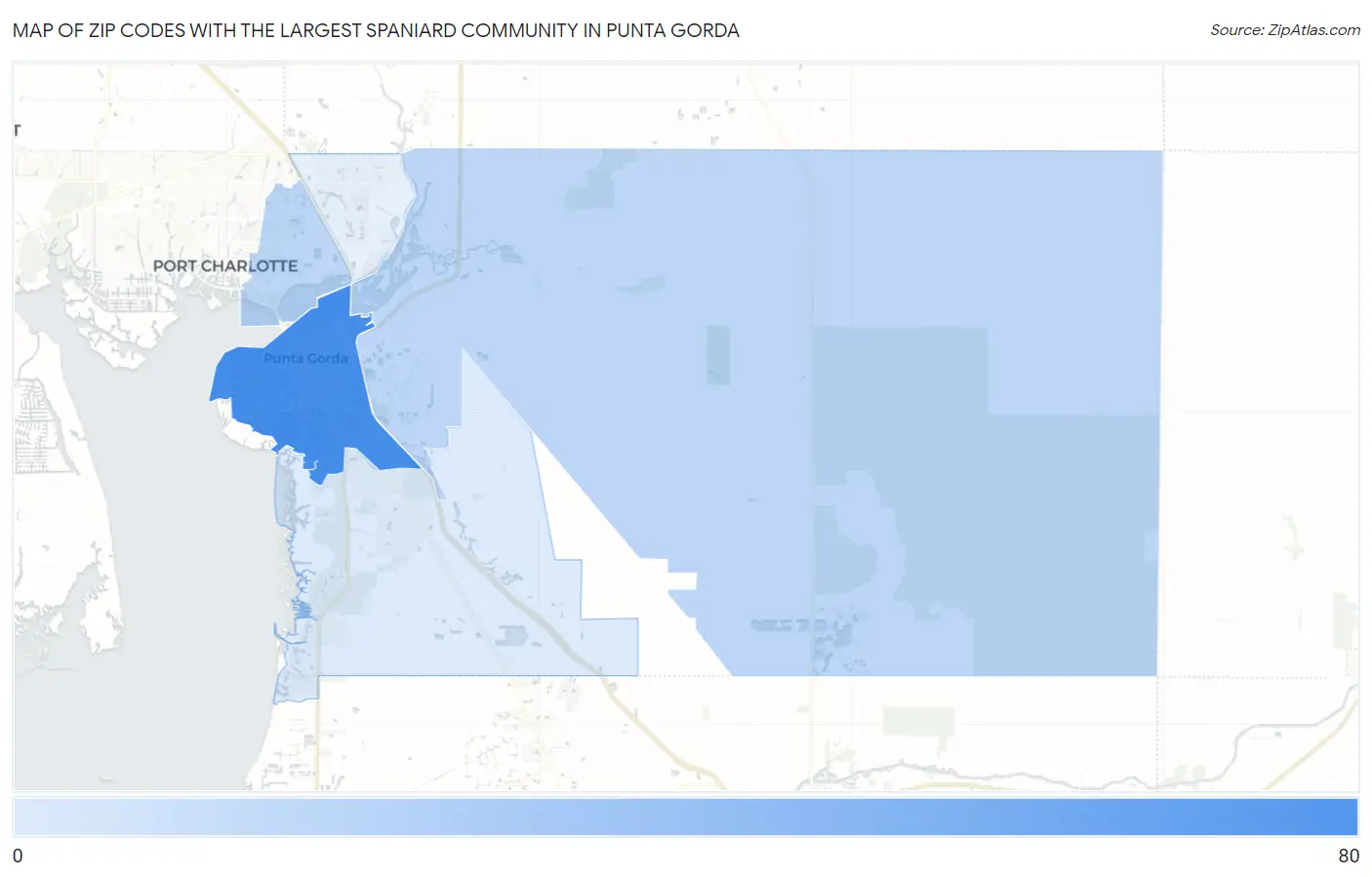 Zip Codes with the Largest Spaniard Community in Punta Gorda Map