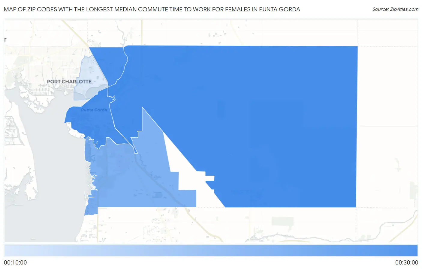 Zip Codes with the Longest Median Commute Time to Work for Females in Punta Gorda Map