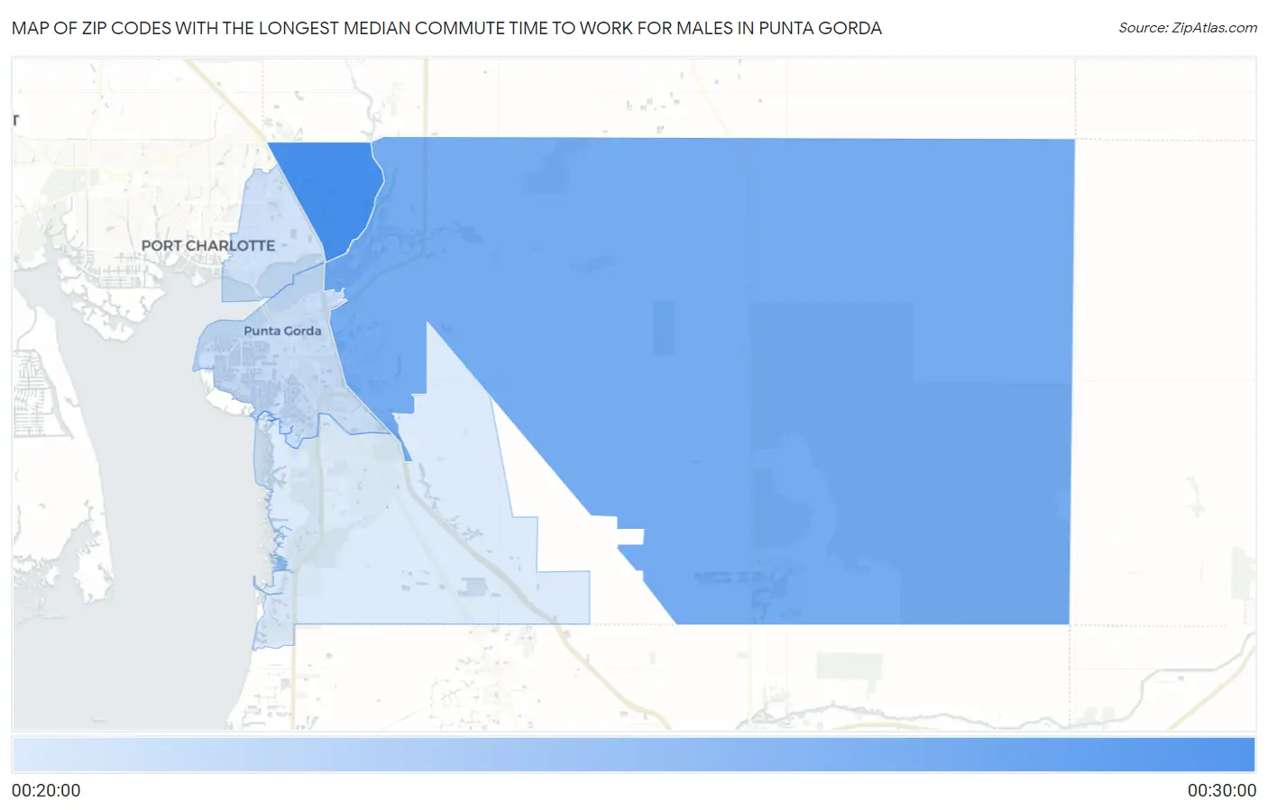 Zip Codes with the Longest Median Commute Time to Work for Males in Punta Gorda Map