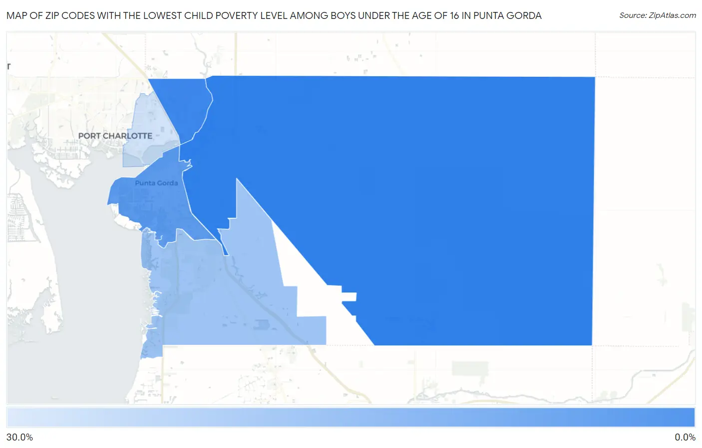 Zip Codes with the Lowest Child Poverty Level Among Boys Under the Age of 16 in Punta Gorda Map