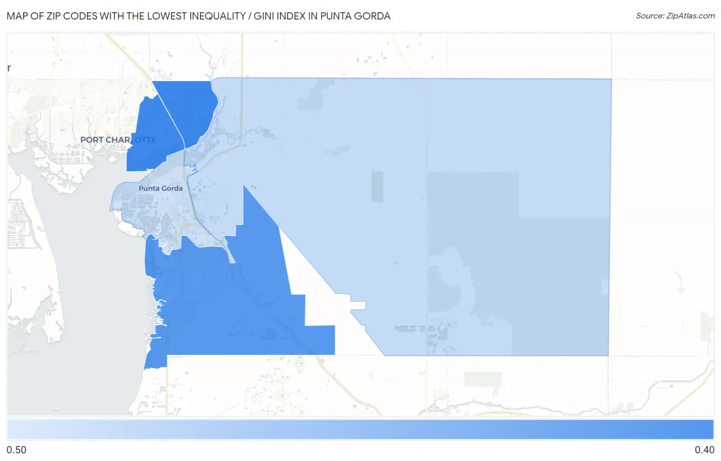 Zip Codes with the Lowest Inequality / Gini Index in Punta Gorda Map