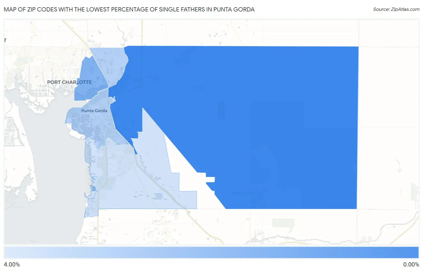 Zip Codes with the Lowest Percentage of Single Fathers in Punta Gorda Map
