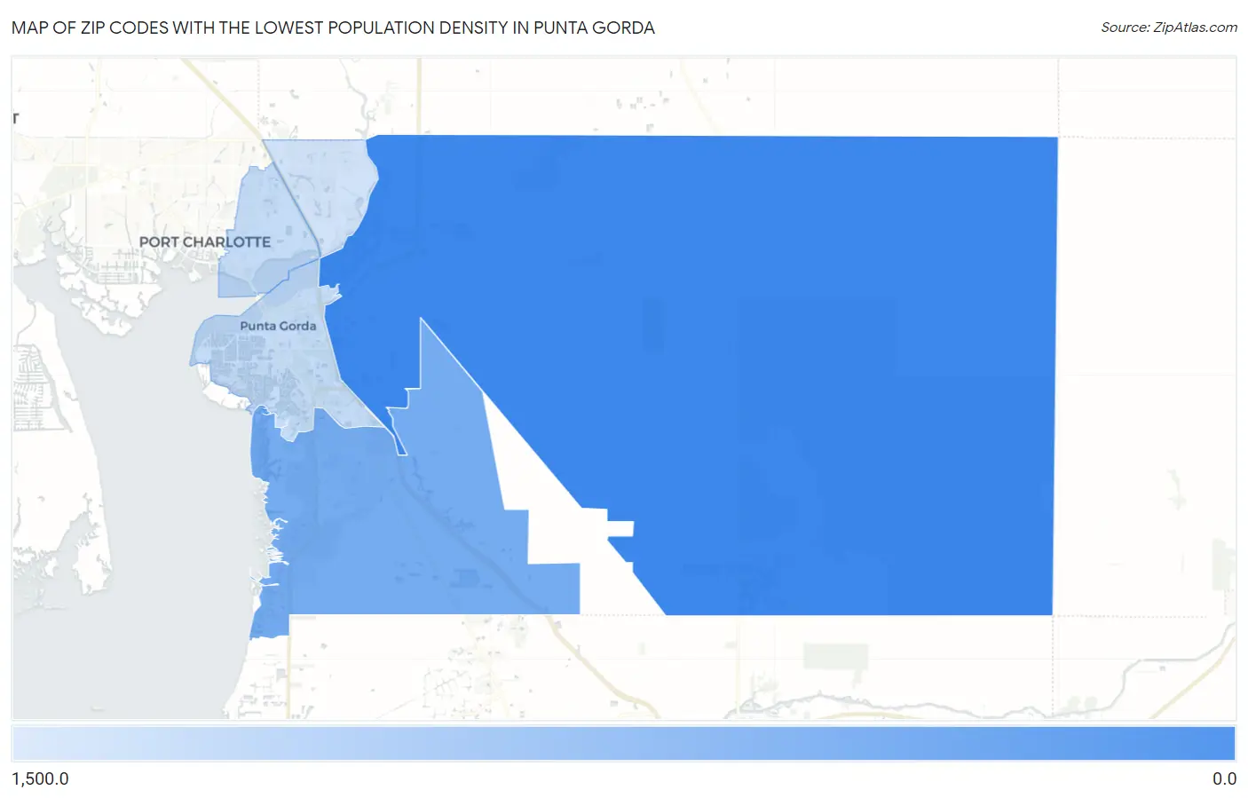 Zip Codes with the Lowest Population Density in Punta Gorda Map