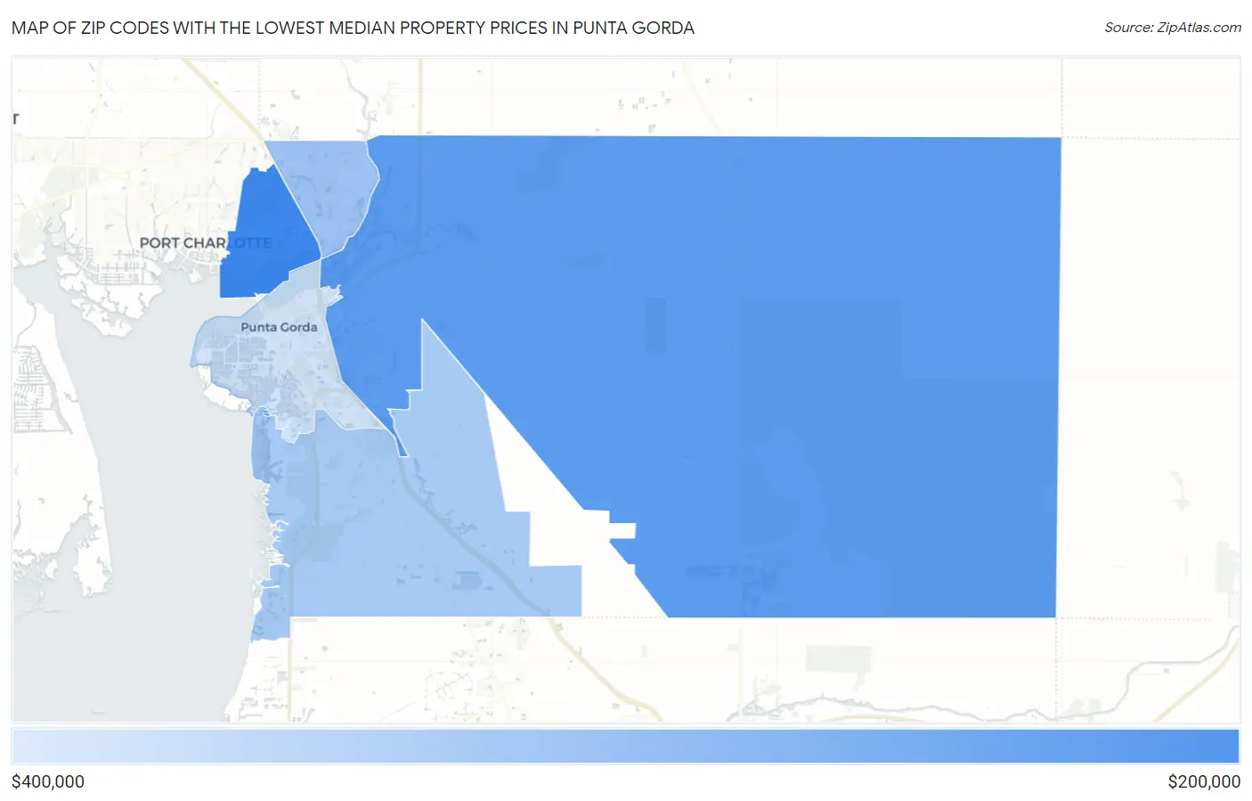 Zip Codes with the Lowest Median Property Prices in Punta Gorda Map