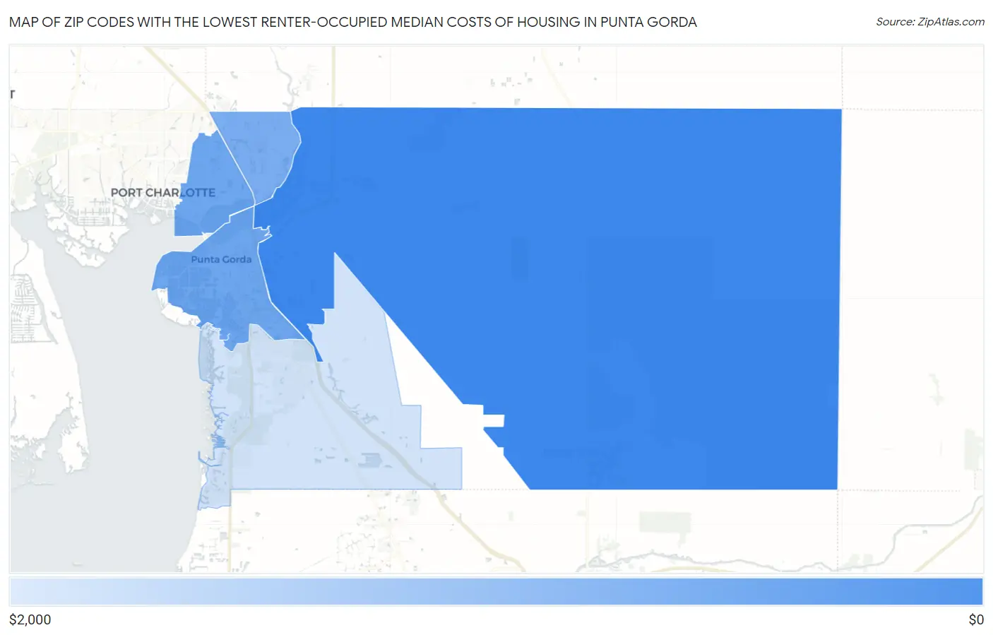 Zip Codes with the Lowest Renter-Occupied Median Costs of Housing in Punta Gorda Map