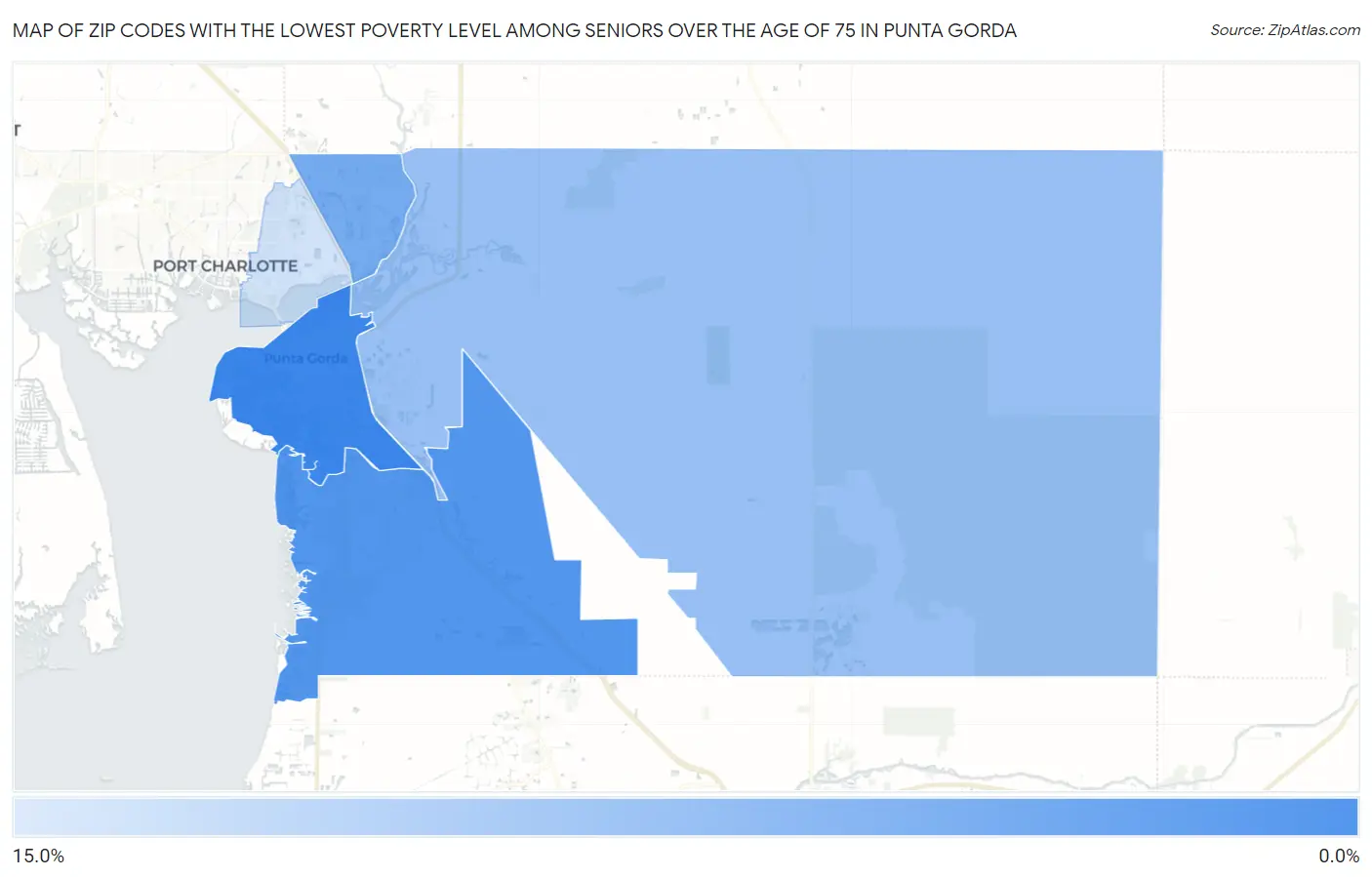 Zip Codes with the Lowest Poverty Level Among Seniors Over the Age of 75 in Punta Gorda Map