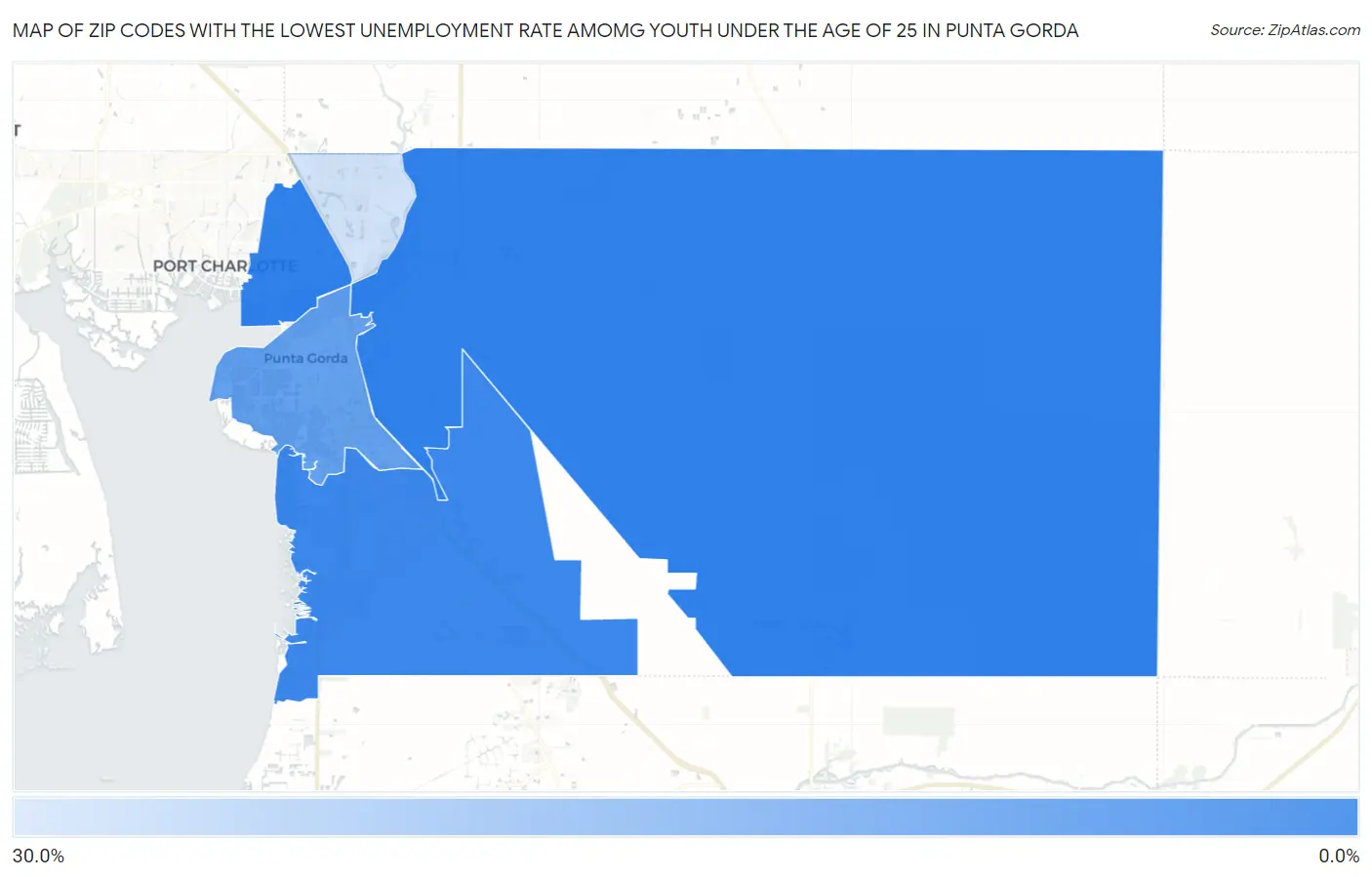 Zip Codes with the Lowest Unemployment Rate Amomg Youth Under the Age of 25 in Punta Gorda Map