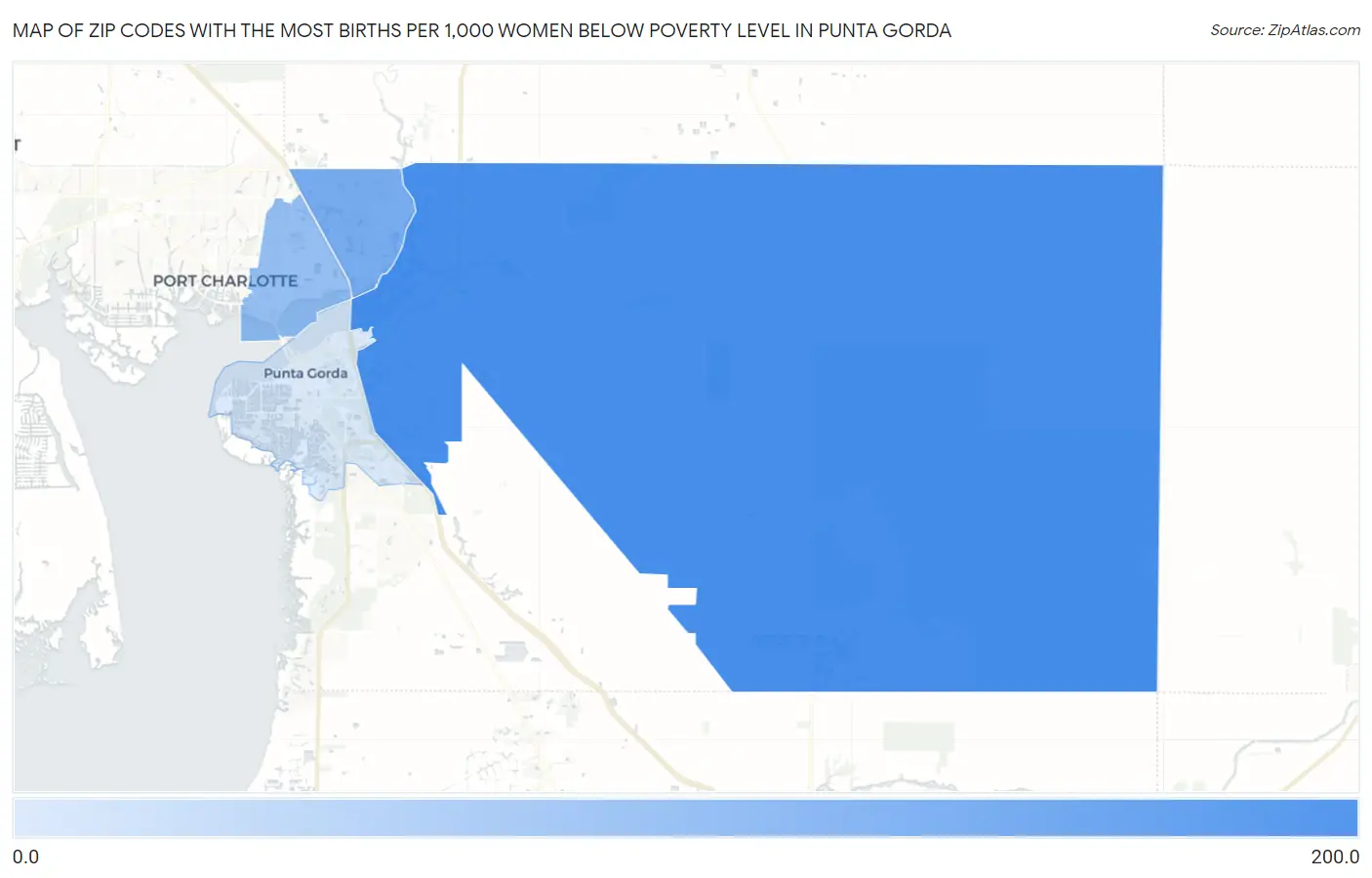 Zip Codes with the Most Births per 1,000 Women Below Poverty Level in Punta Gorda Map