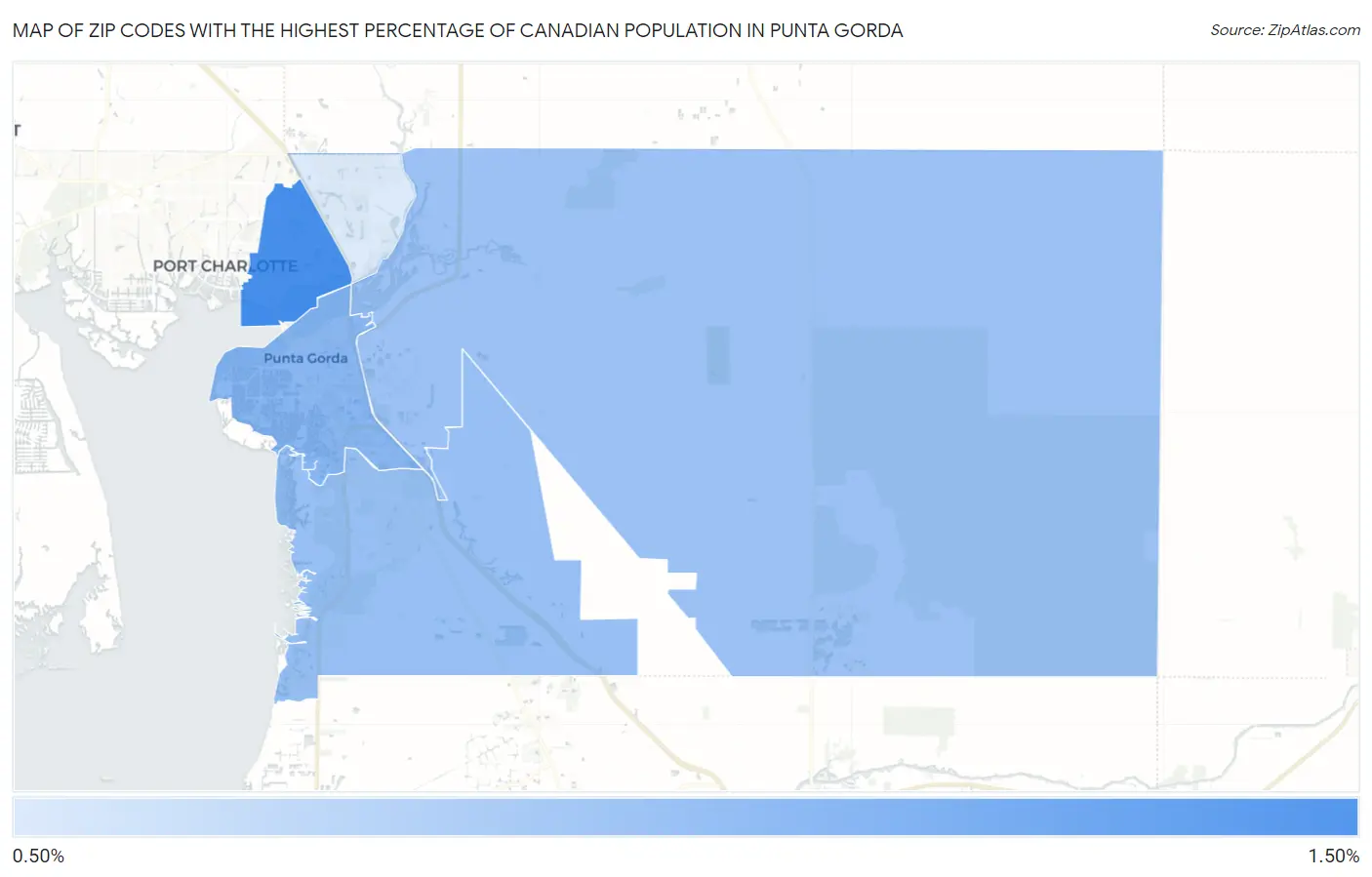 Zip Codes with the Highest Percentage of Canadian Population in Punta Gorda Map