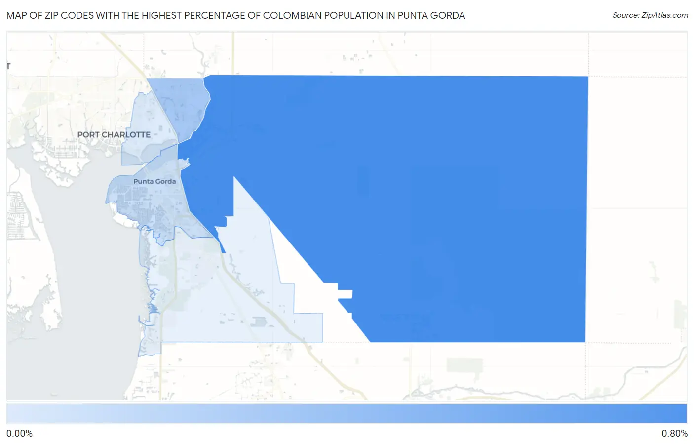 Zip Codes with the Highest Percentage of Colombian Population in Punta Gorda Map