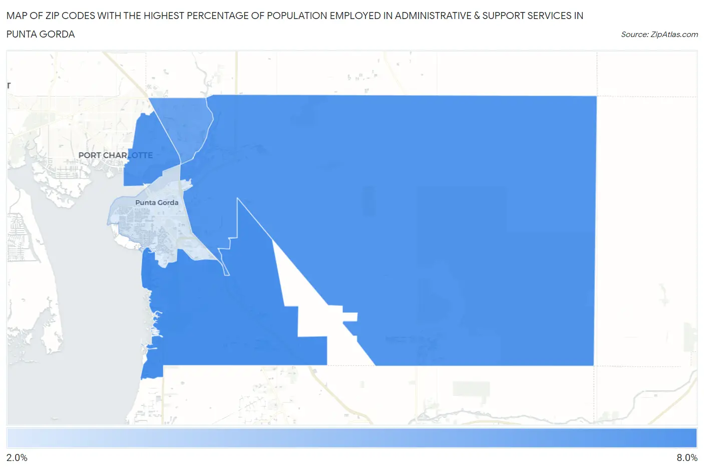 Zip Codes with the Highest Percentage of Population Employed in Administrative & Support Services in Punta Gorda Map