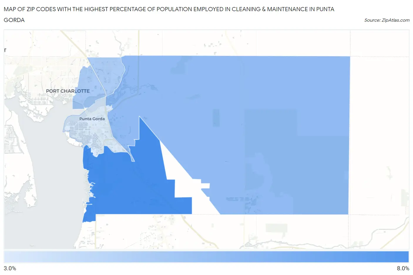 Zip Codes with the Highest Percentage of Population Employed in Cleaning & Maintenance in Punta Gorda Map