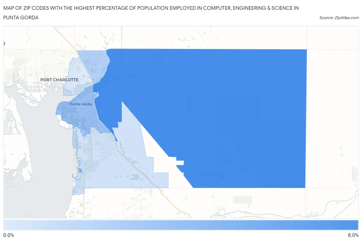 Zip Codes with the Highest Percentage of Population Employed in Computer, Engineering & Science in Punta Gorda Map