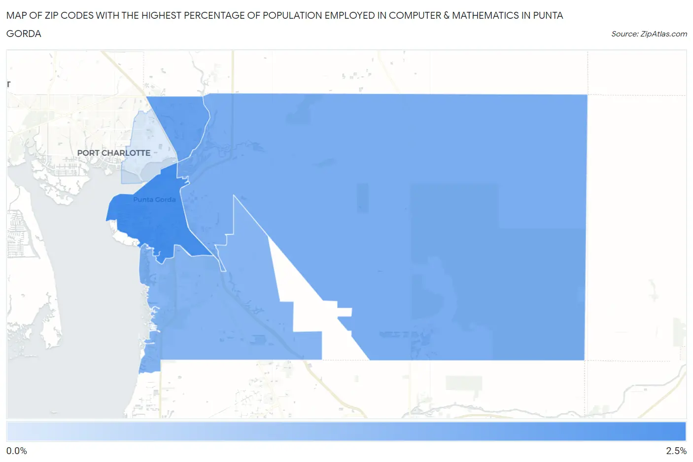Zip Codes with the Highest Percentage of Population Employed in Computer & Mathematics in Punta Gorda Map