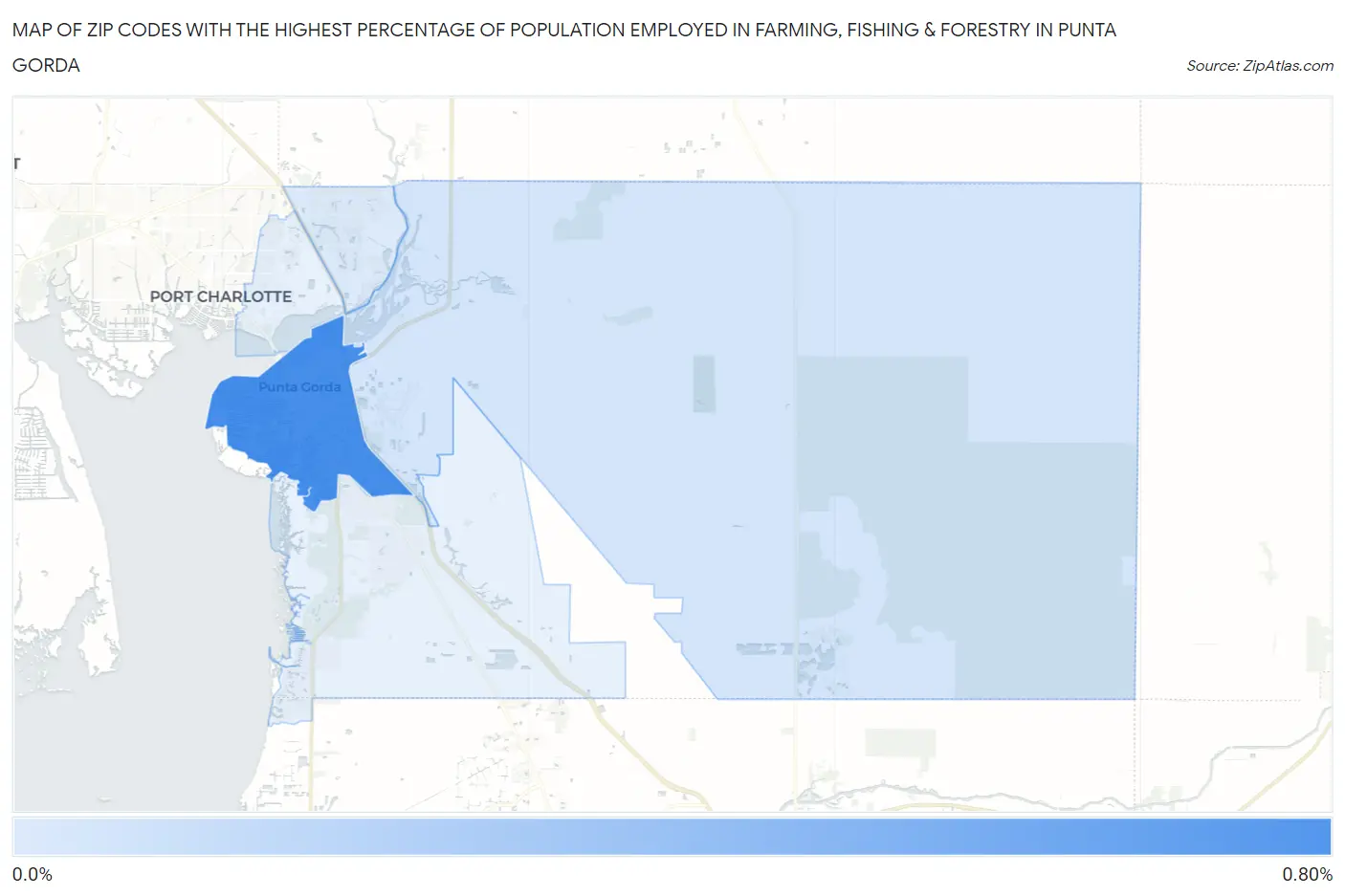 Zip Codes with the Highest Percentage of Population Employed in Farming, Fishing & Forestry in Punta Gorda Map