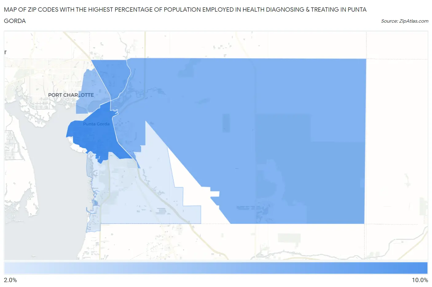 Zip Codes with the Highest Percentage of Population Employed in Health Diagnosing & Treating in Punta Gorda Map