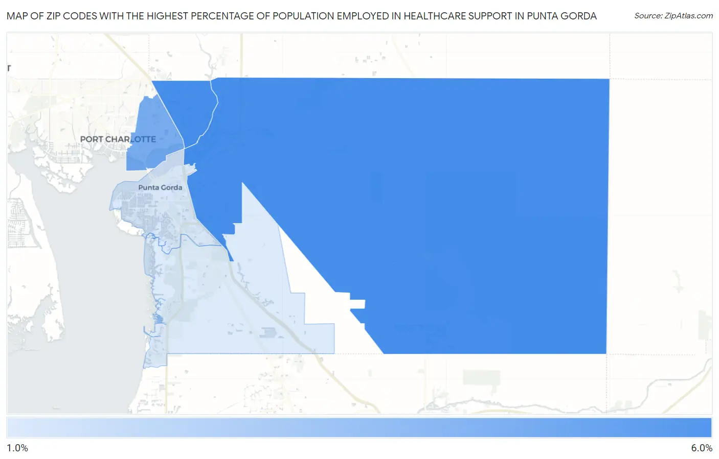 Zip Codes with the Highest Percentage of Population Employed in Healthcare Support in Punta Gorda Map