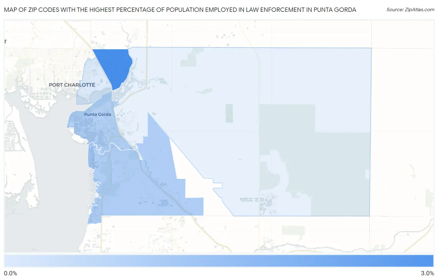 Zip Codes with the Highest Percentage of Population Employed in Law Enforcement in Punta Gorda Map