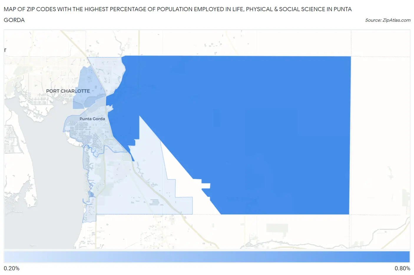 Zip Codes with the Highest Percentage of Population Employed in Life, Physical & Social Science in Punta Gorda Map