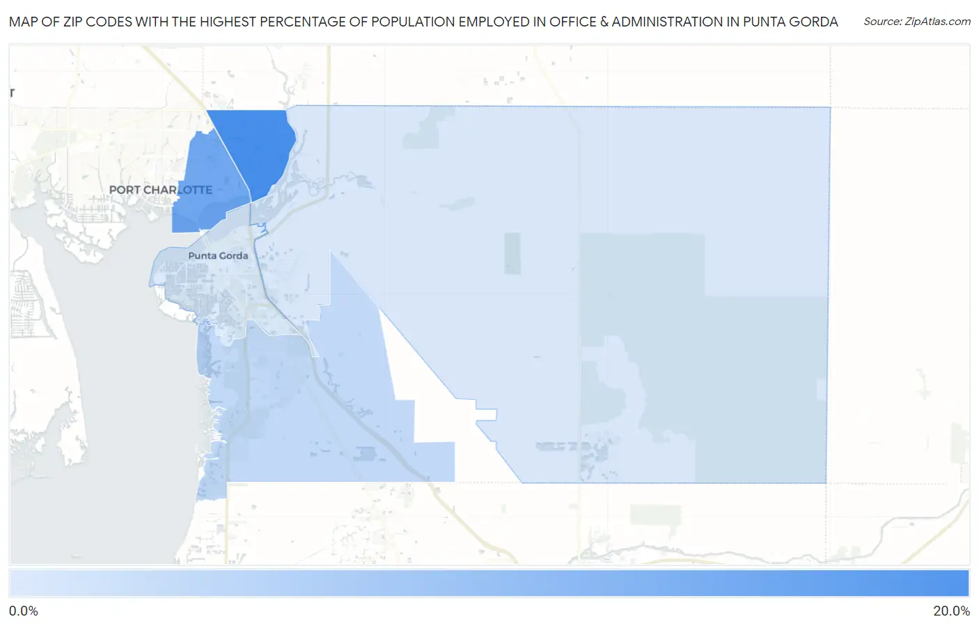 Zip Codes with the Highest Percentage of Population Employed in Office & Administration in Punta Gorda Map