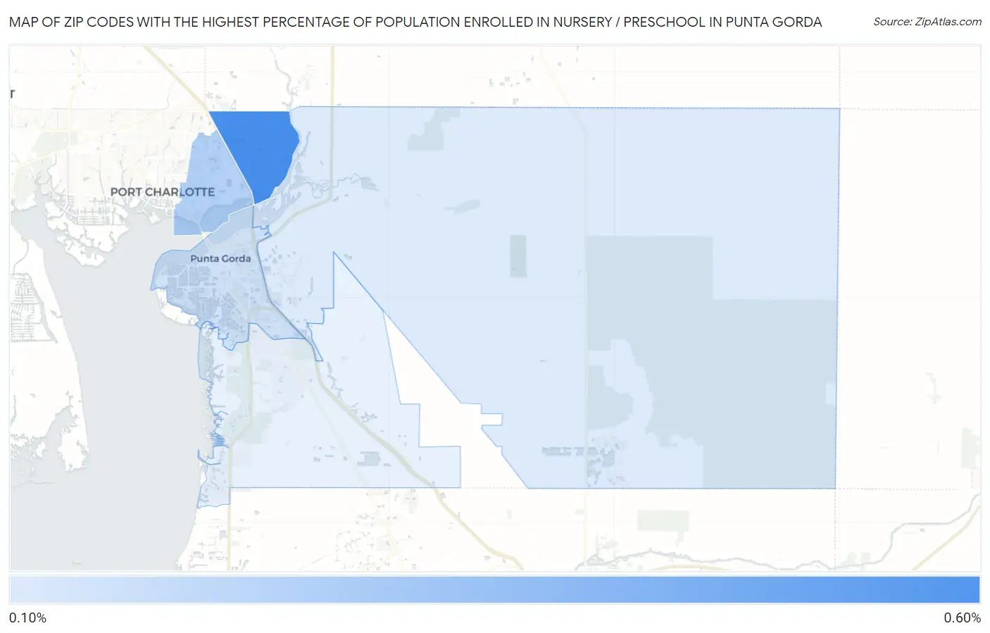 Zip Codes with the Highest Percentage of Population Enrolled in Nursery / Preschool in Punta Gorda Map