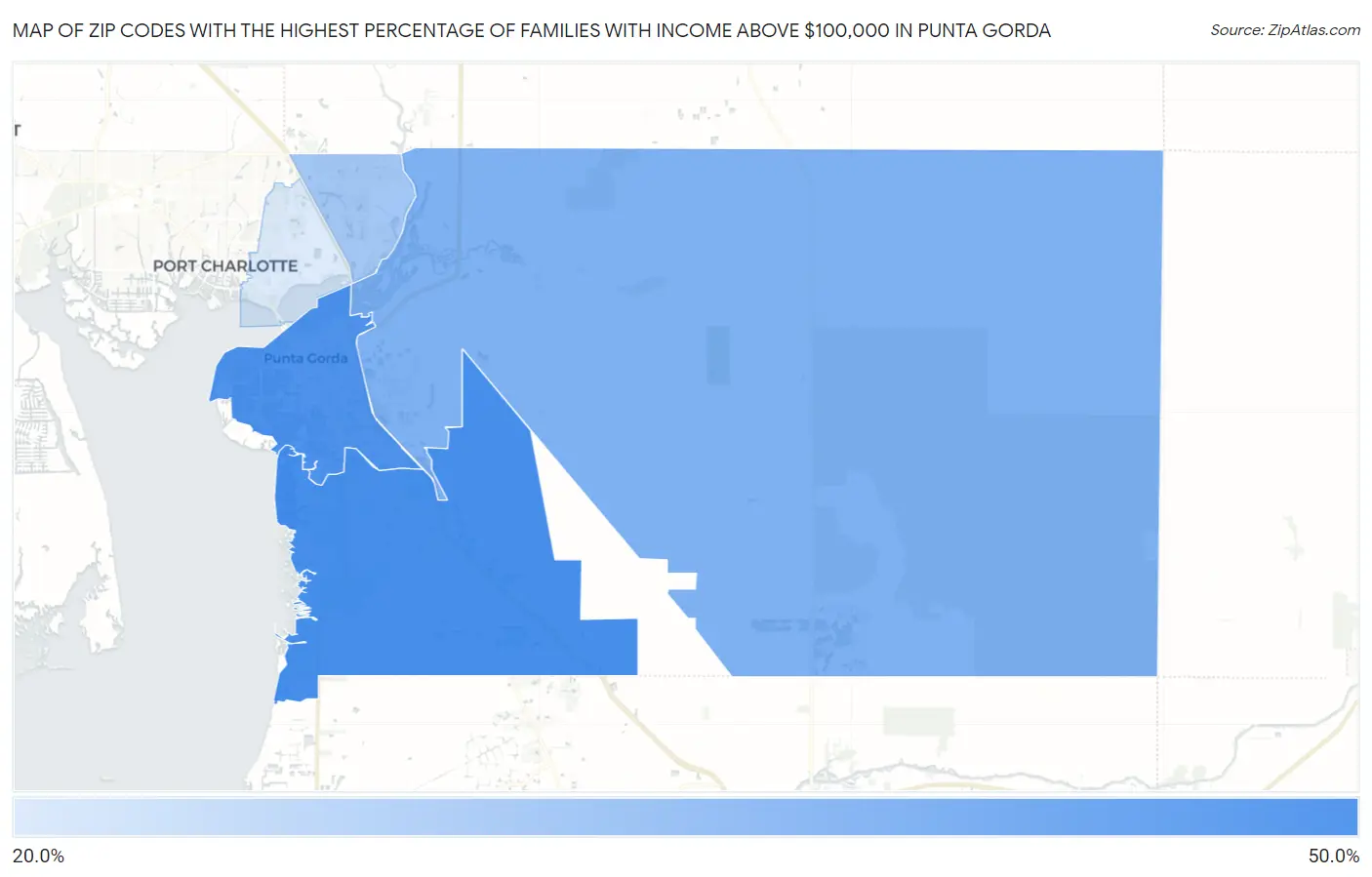 Zip Codes with the Highest Percentage of Families with Income Above $100,000 in Punta Gorda Map