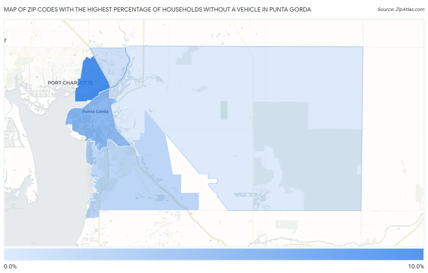 Zip Codes with the Highest Percentage of Households Without a Vehicle in Punta Gorda Map
