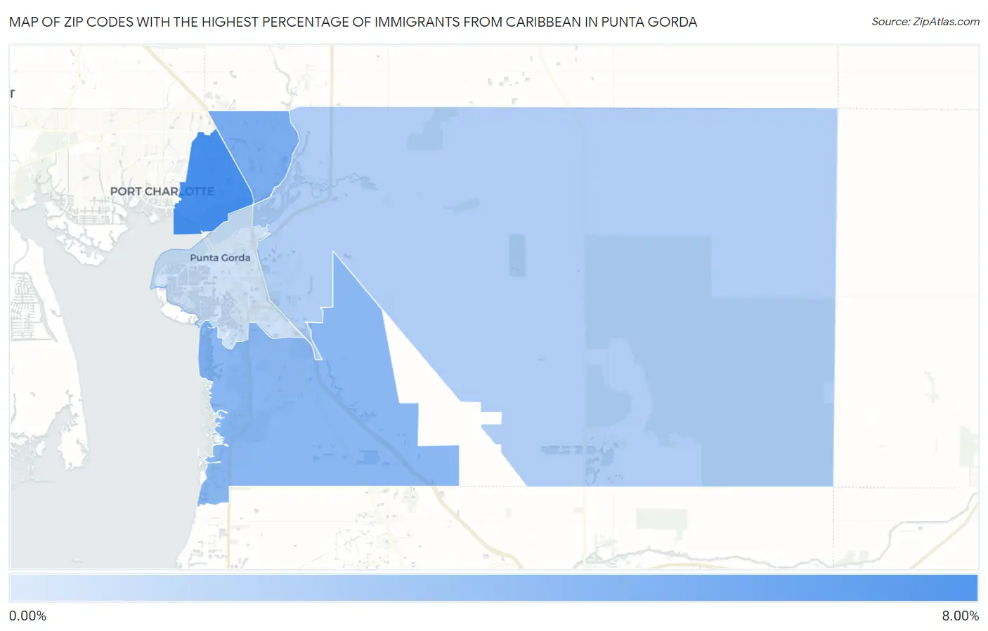 Zip Codes with the Highest Percentage of Immigrants from Caribbean in Punta Gorda Map