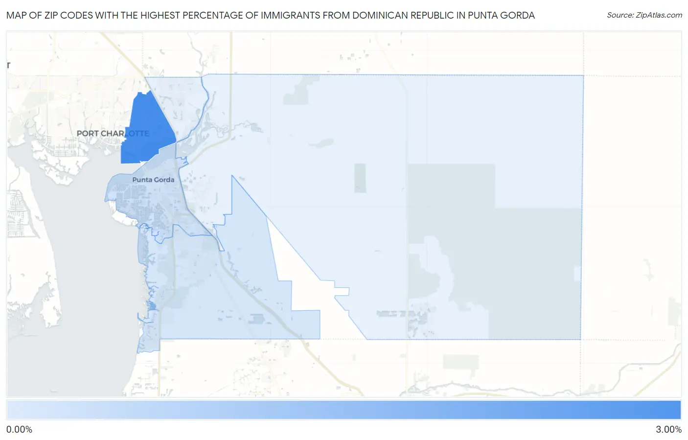 Zip Codes with the Highest Percentage of Immigrants from Dominican Republic in Punta Gorda Map