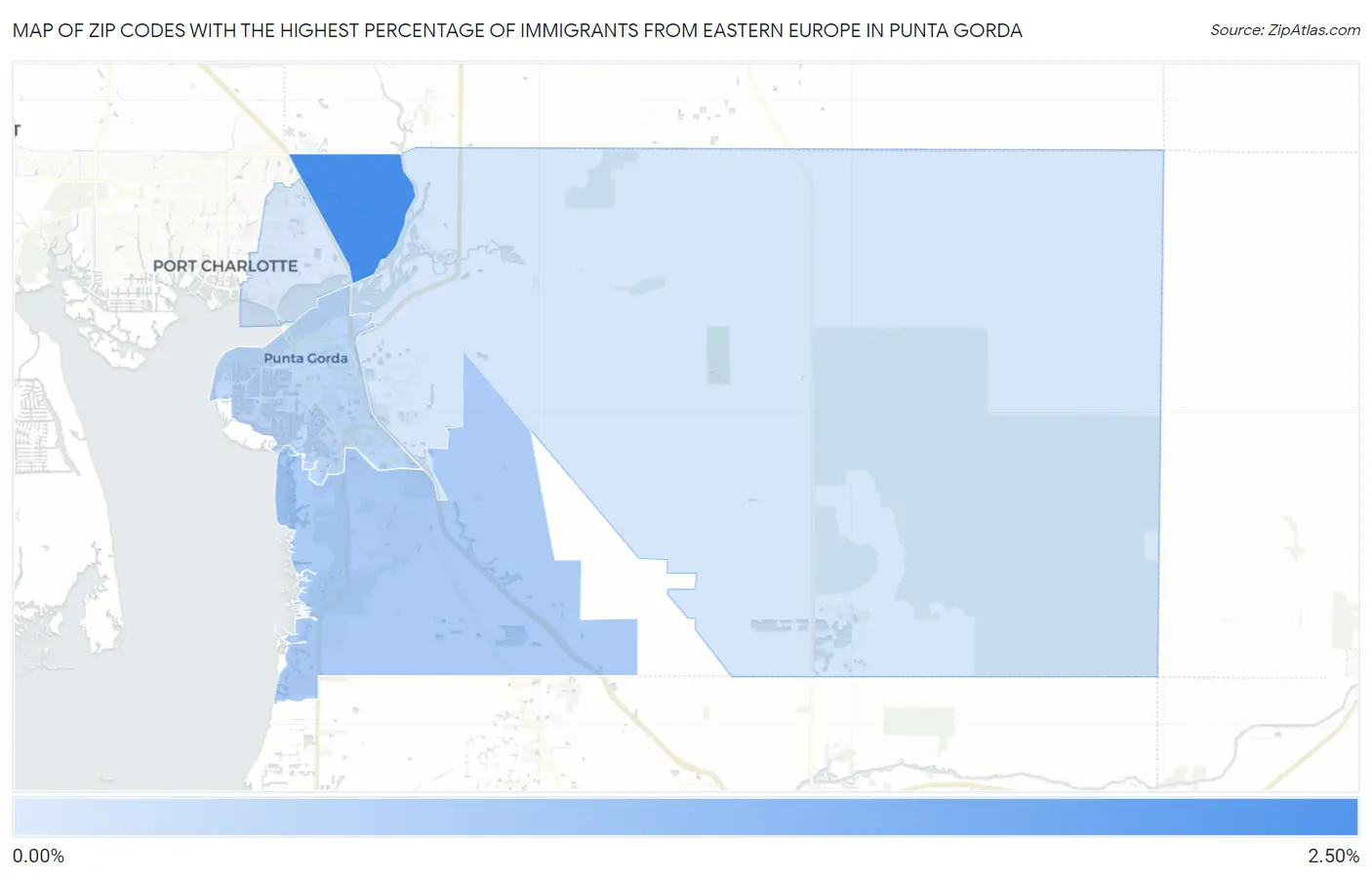 Zip Codes with the Highest Percentage of Immigrants from Eastern Europe in Punta Gorda Map