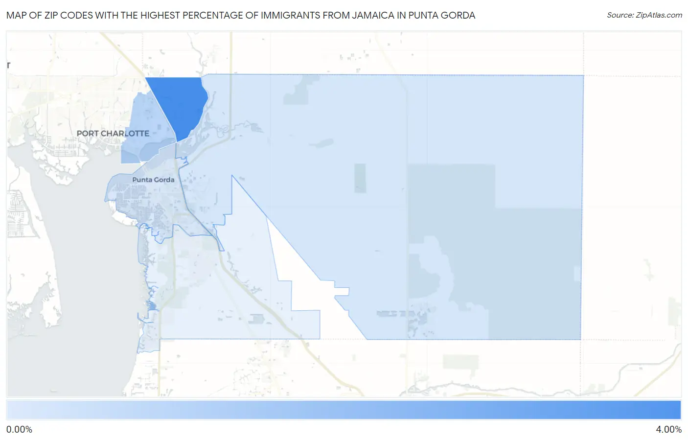 Zip Codes with the Highest Percentage of Immigrants from Jamaica in Punta Gorda Map