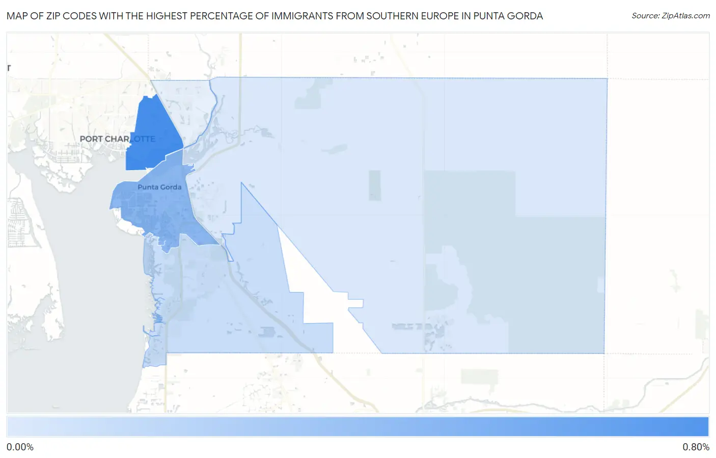 Zip Codes with the Highest Percentage of Immigrants from Southern Europe in Punta Gorda Map