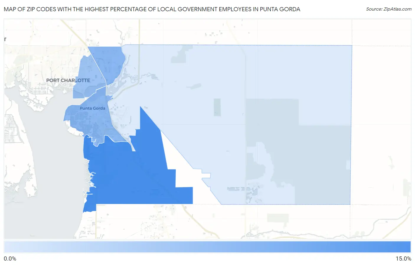 Zip Codes with the Highest Percentage of Local Government Employees in Punta Gorda Map