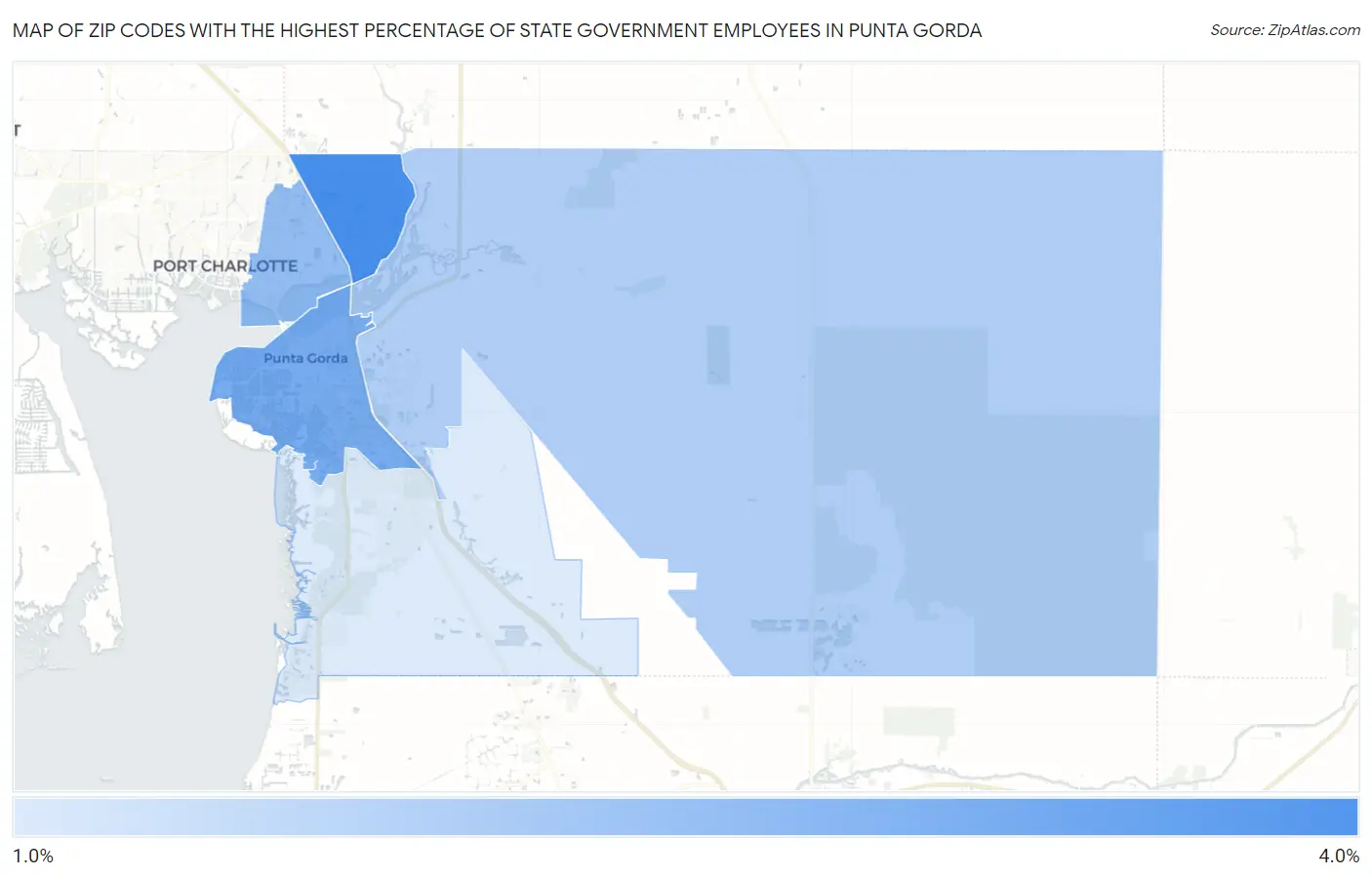 Zip Codes with the Highest Percentage of State Government Employees in Punta Gorda Map