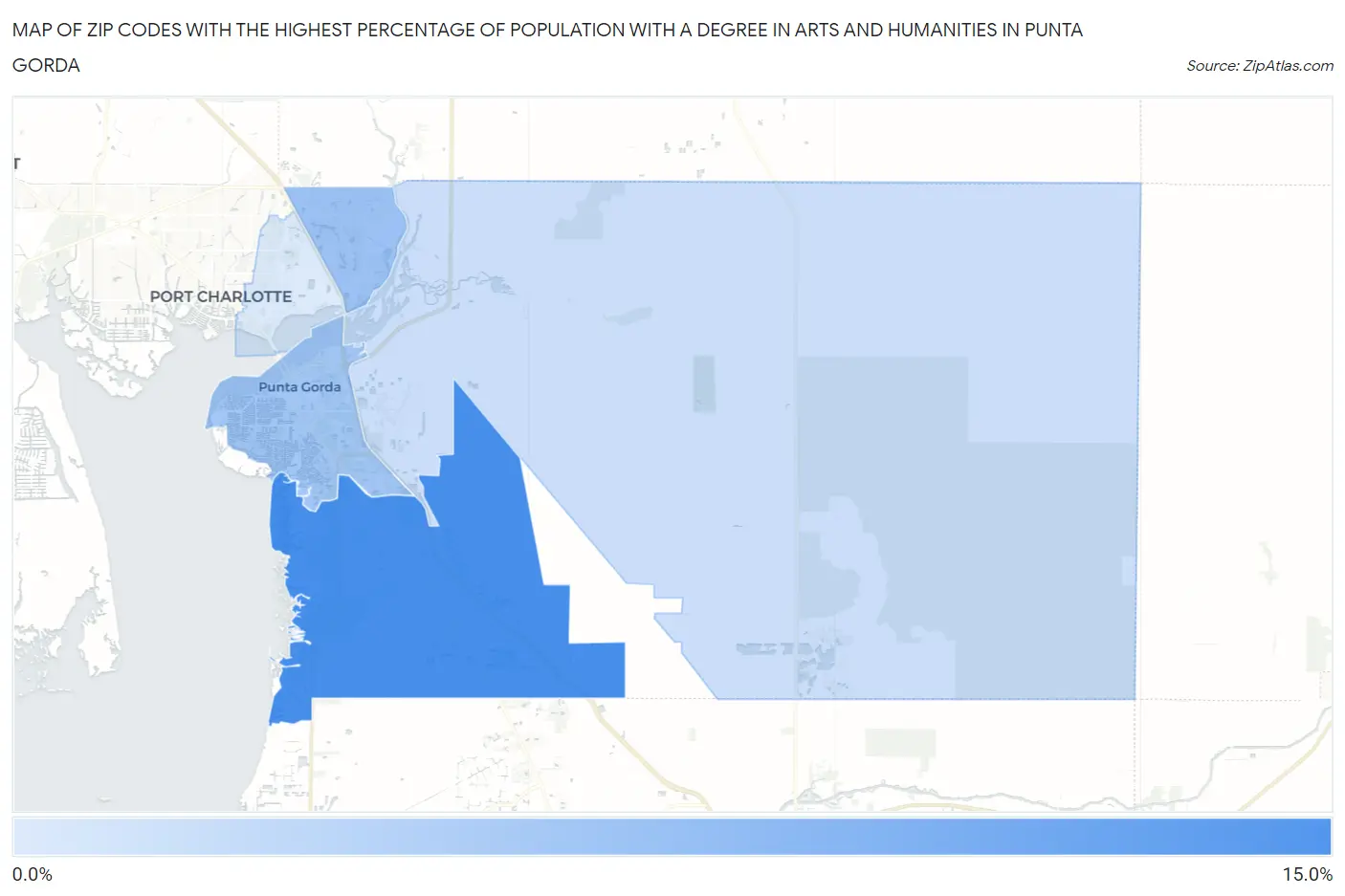 Zip Codes with the Highest Percentage of Population with a Degree in Arts and Humanities in Punta Gorda Map