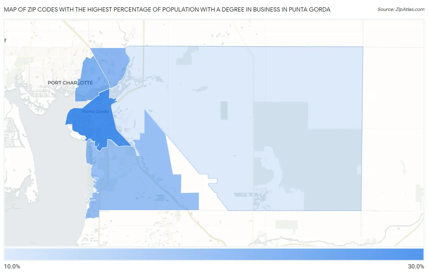 Zip Codes with the Highest Percentage of Population with a Degree in Business in Punta Gorda Map