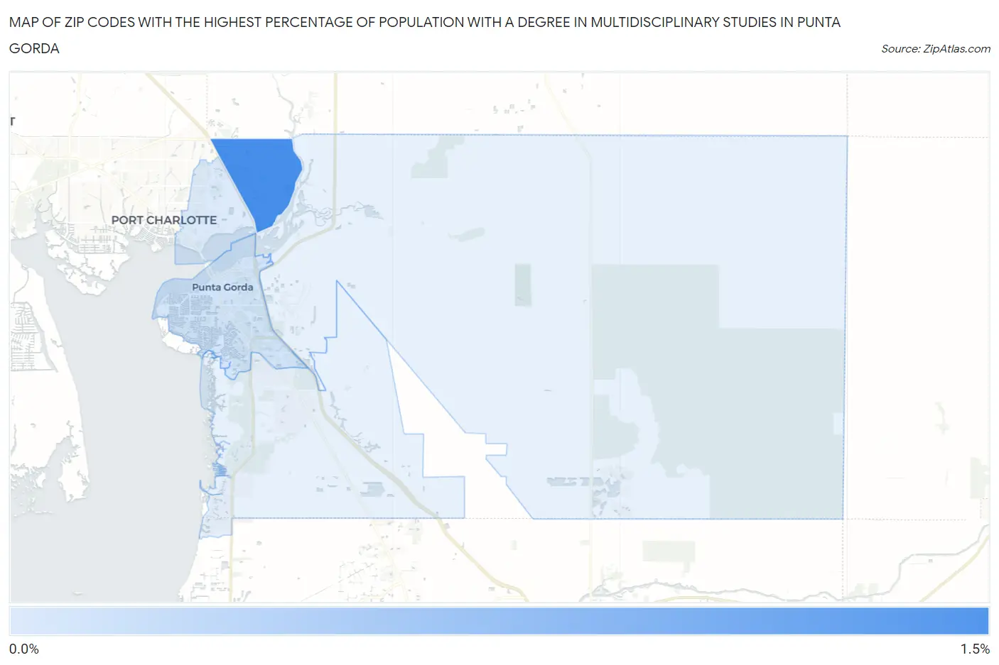 Zip Codes with the Highest Percentage of Population with a Degree in Multidisciplinary Studies in Punta Gorda Map