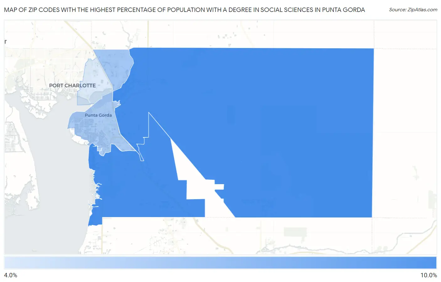 Zip Codes with the Highest Percentage of Population with a Degree in Social Sciences in Punta Gorda Map