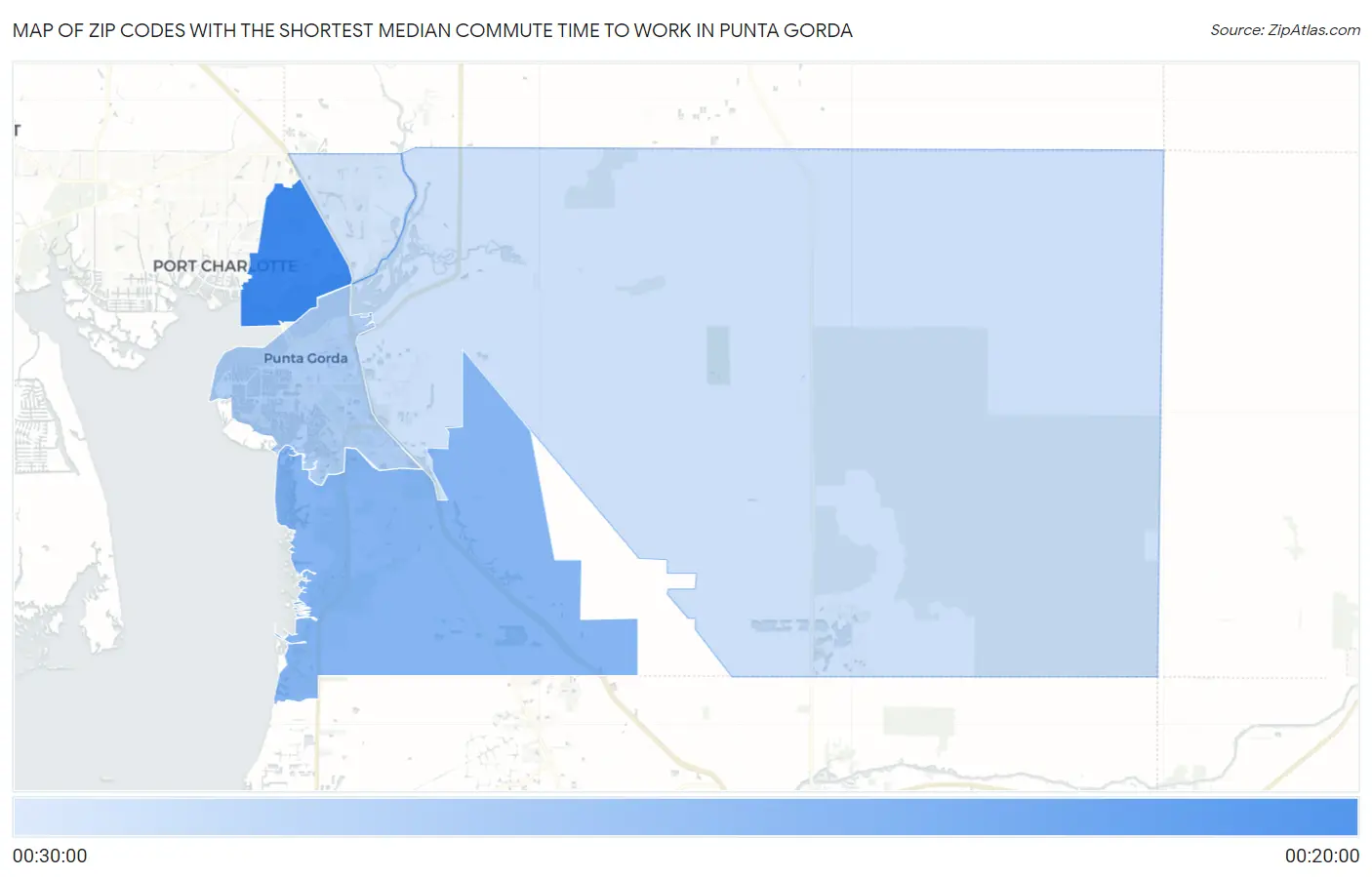 Zip Codes with the Shortest Median Commute Time to Work in Punta Gorda Map