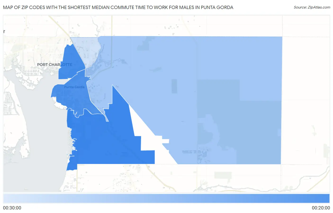 Zip Codes with the Shortest Median Commute Time to Work for Males in Punta Gorda Map