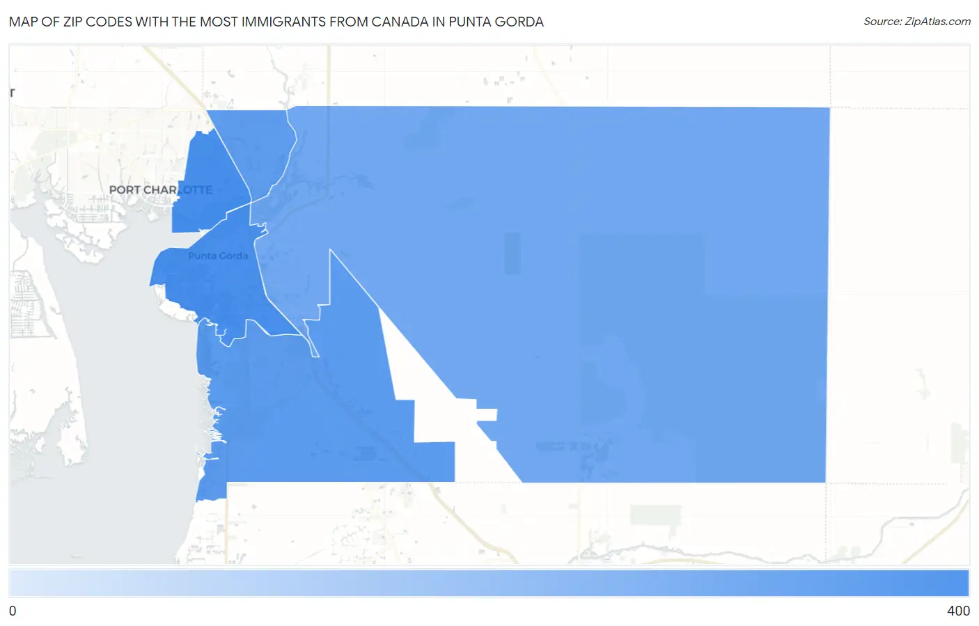 Zip Codes with the Most Immigrants from Canada in Punta Gorda Map
