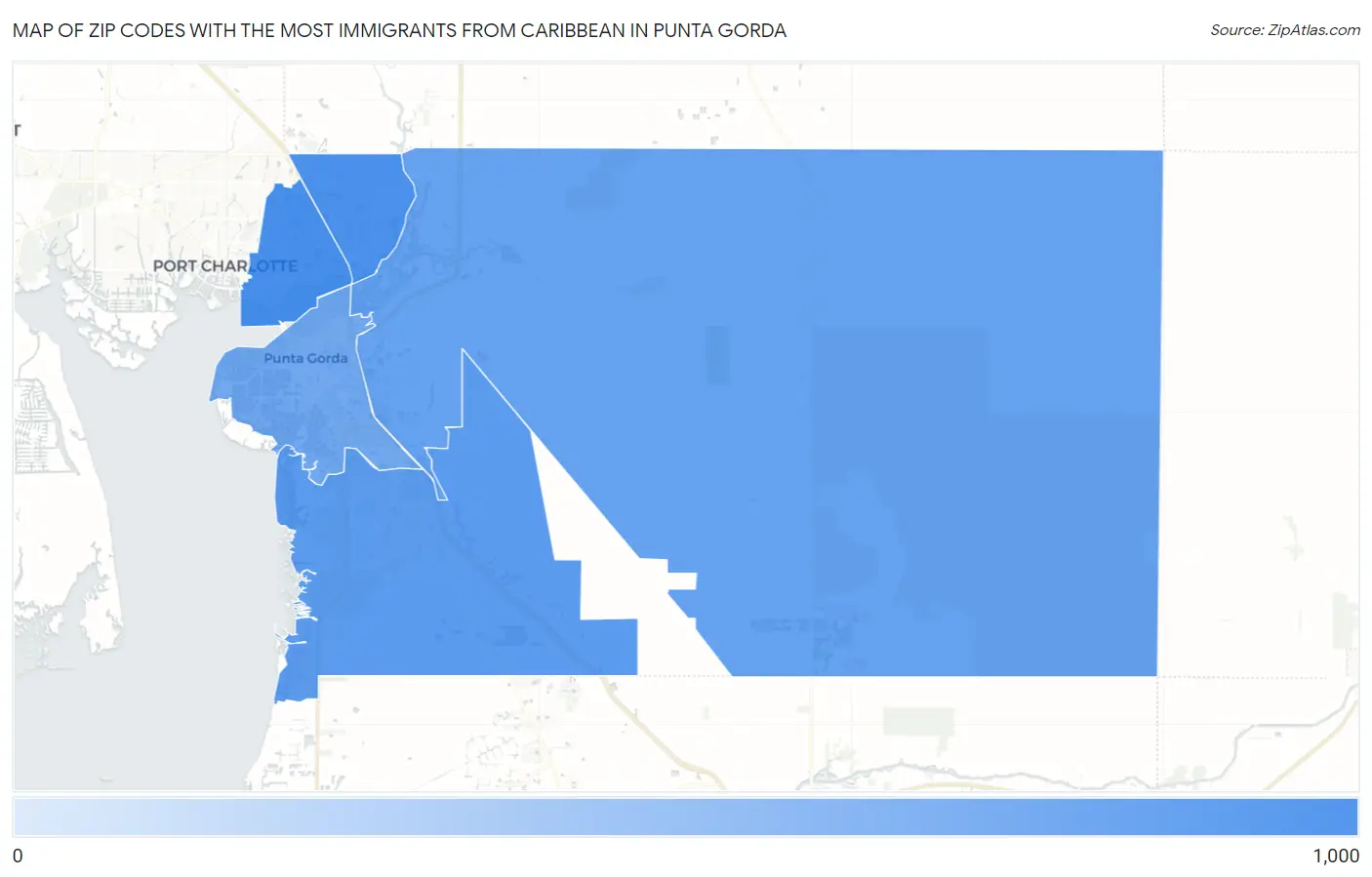 Zip Codes with the Most Immigrants from Caribbean in Punta Gorda Map
