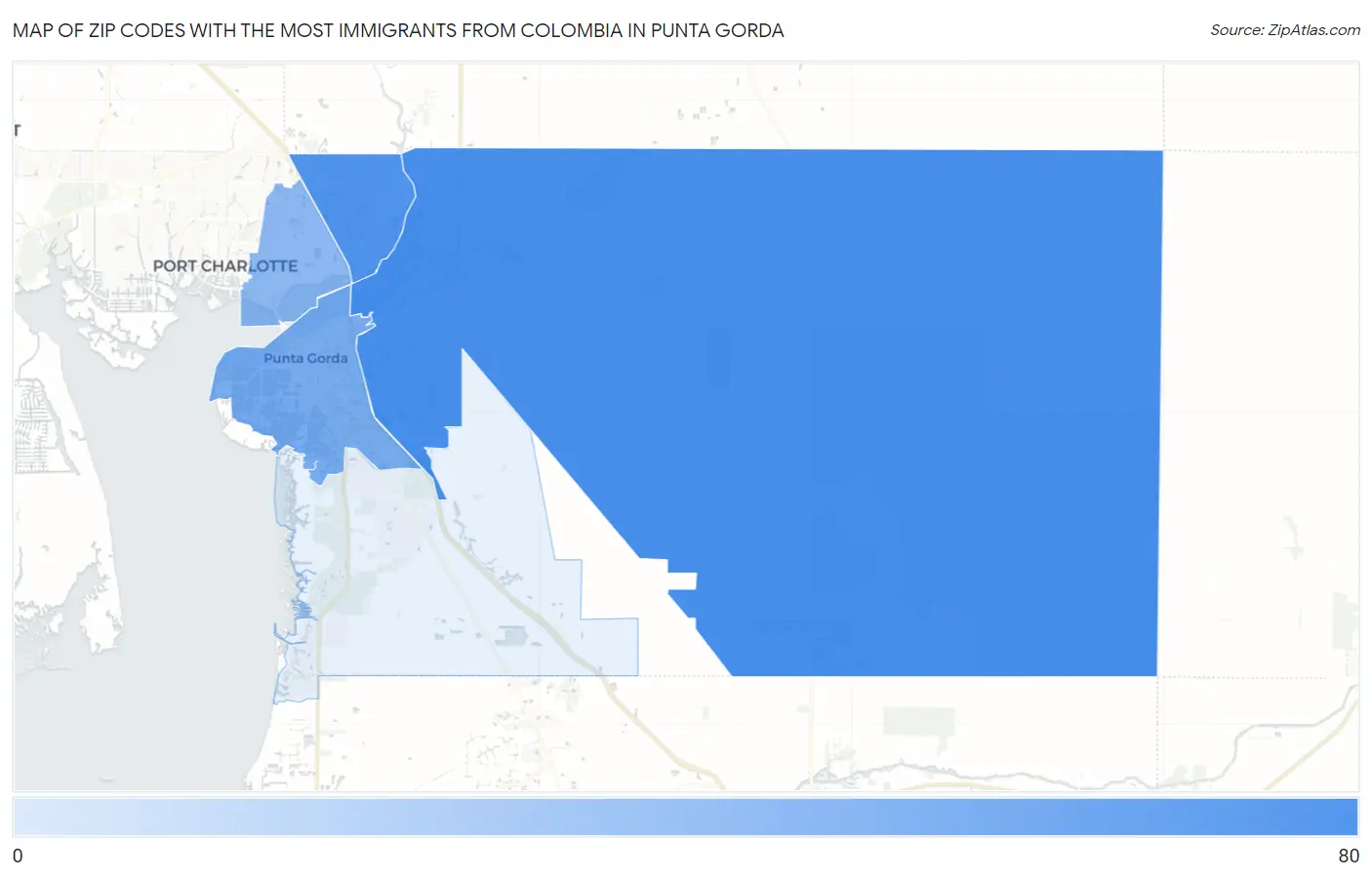 Zip Codes with the Most Immigrants from Colombia in Punta Gorda Map