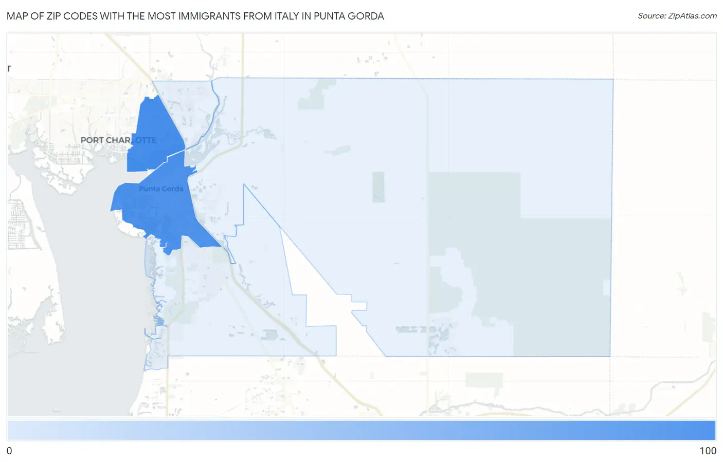 Zip Codes with the Most Immigrants from Italy in Punta Gorda Map