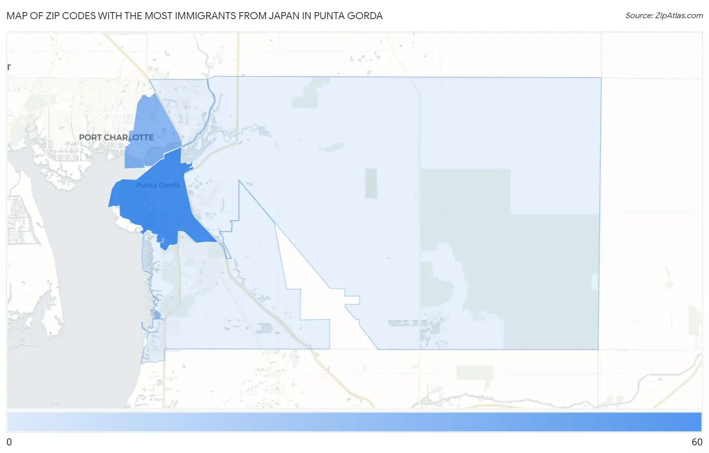Zip Codes with the Most Immigrants from Japan in Punta Gorda Map
