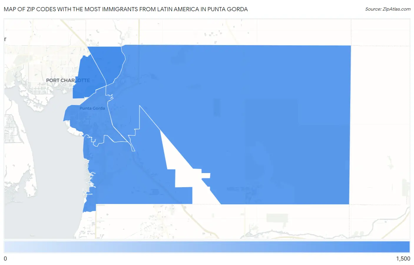 Zip Codes with the Most Immigrants from Latin America in Punta Gorda Map