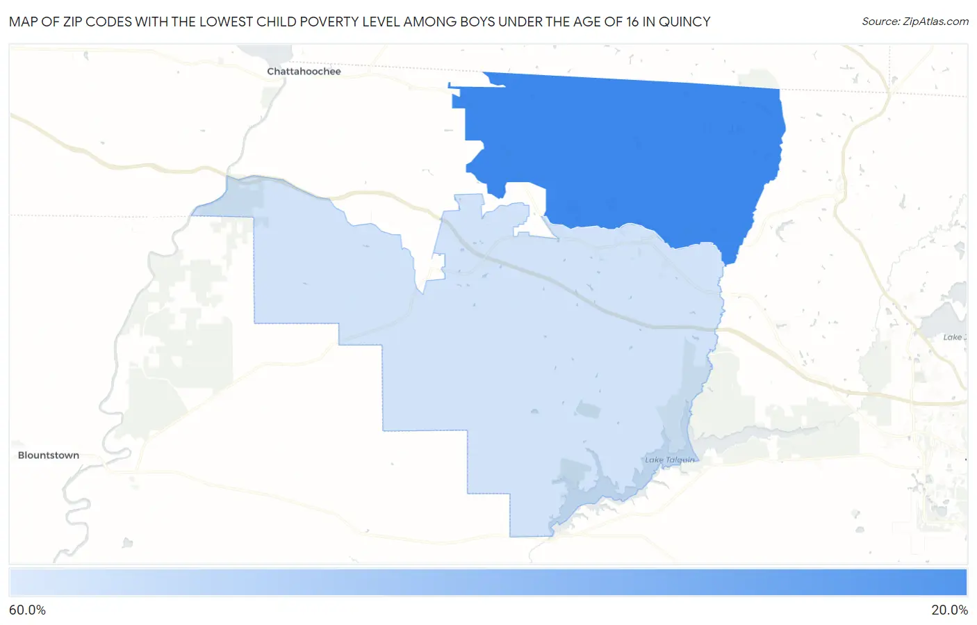 Zip Codes with the Lowest Child Poverty Level Among Boys Under the Age of 16 in Quincy Map
