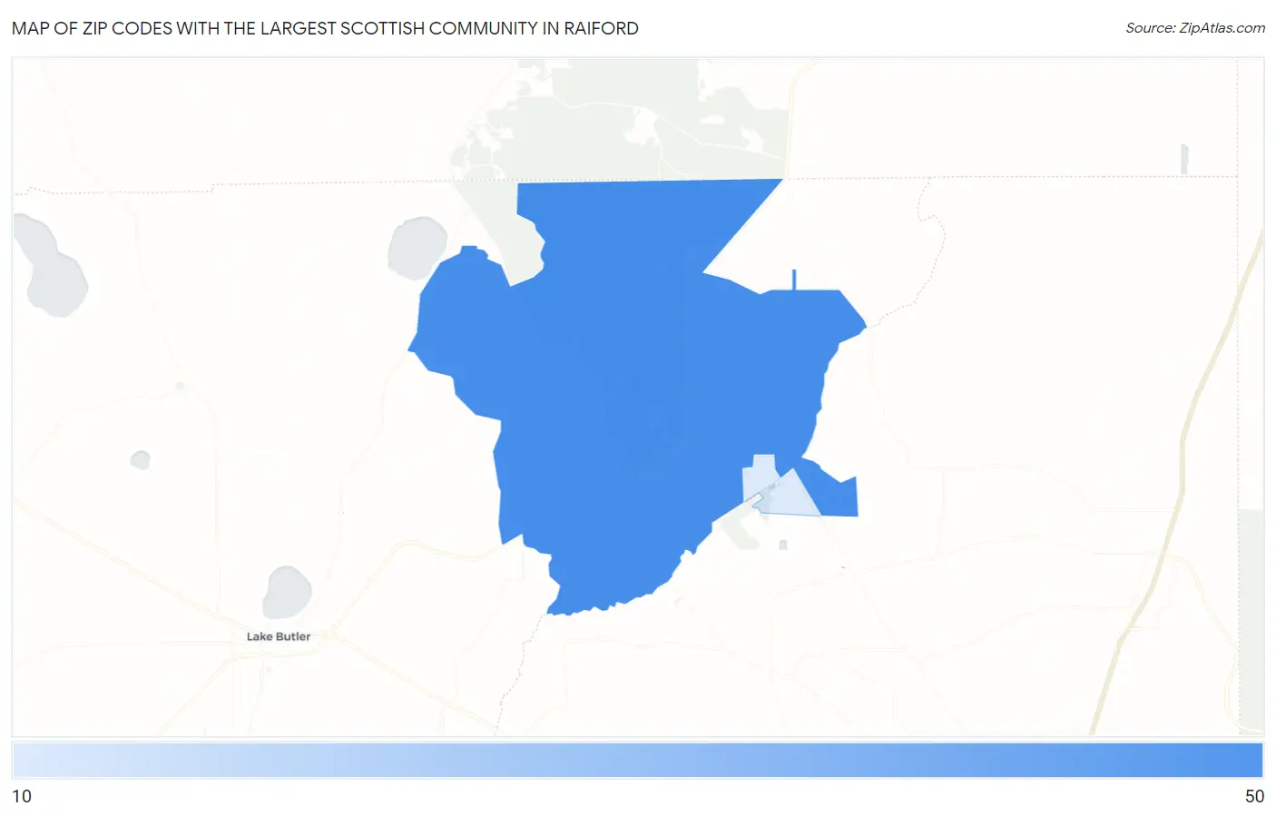 Zip Codes with the Largest Scottish Community in Raiford Map