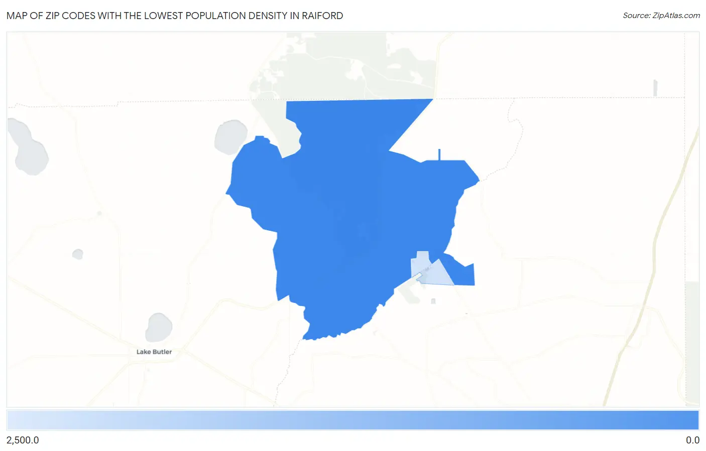 Zip Codes with the Lowest Population Density in Raiford Map